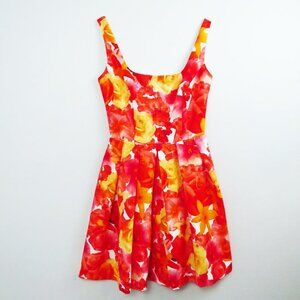 NWT Georgiou Brilliant Coral Floral Fit and Flare Dress Y2K 2